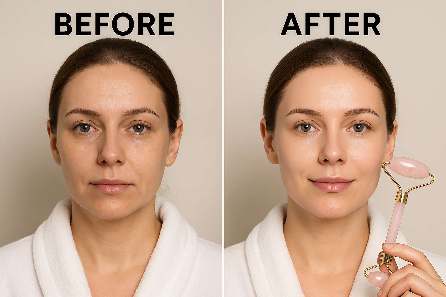 💖 Roller Visage & Gua Sha en Quartz Rose – Rituel Beauté Naturel